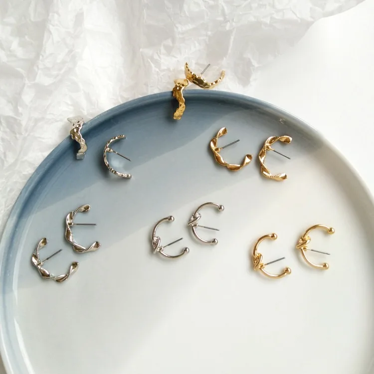 Золотые серебряные сплав геометрические серьги гвоздики модные комбинированные