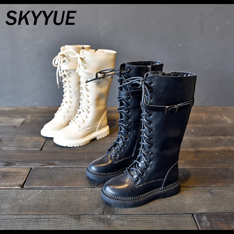 Новые осенние детские сапоги до колена Детские принцессы Обувь из искусственной