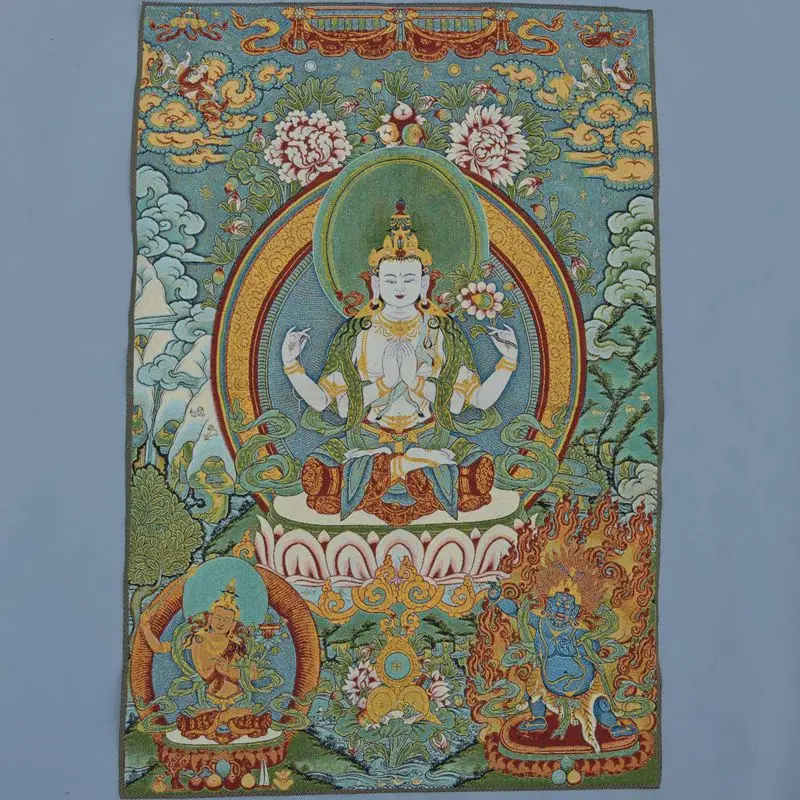 Антикварная парча шелковая изысканная вышивка четыре руки лотоса платформы