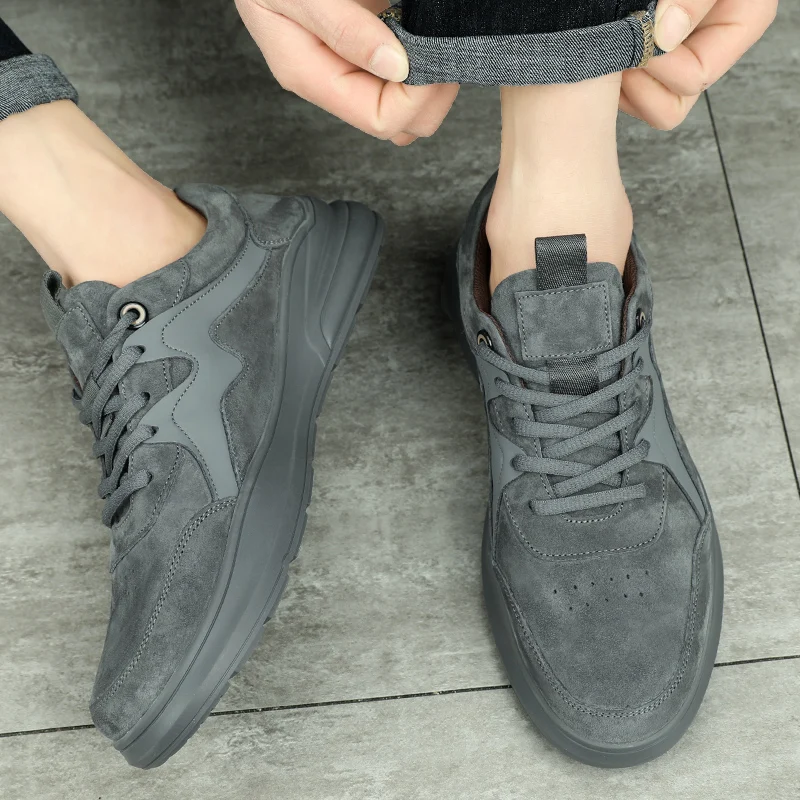 Men Flats Shoes Fashion Students Gray Board Shoes Men Trend of Breathable Shoes Real Leather Sneakers Zapatos Driving Shoes *