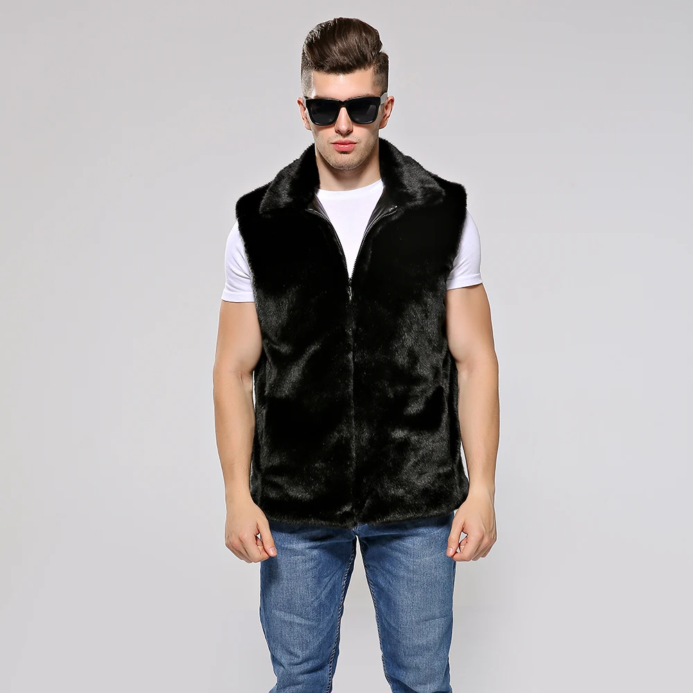 Новинка 2018 зимний мужской меховой жилет FHILLINUO воротник стойка плотные теплые