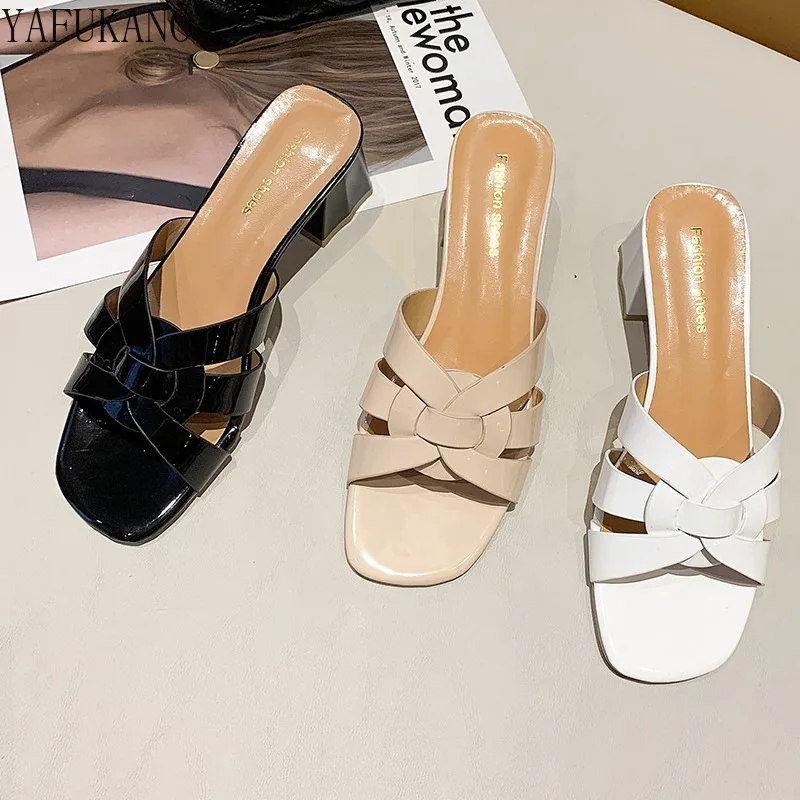 

Summer Shoes Sandals Women Slippers Sexy High Heels Outdoor Slides Women Heels Female Square Toe Slipper Designer Brand Slippers