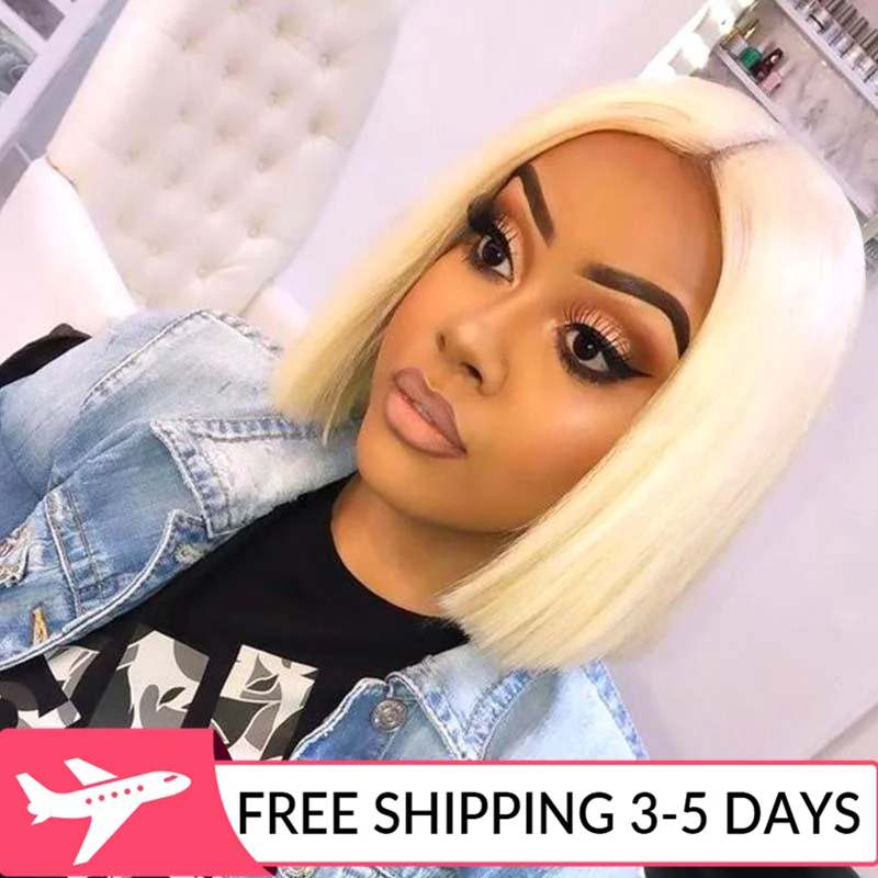 

Blonde Bob Wig T Part Lace Wig Human Hair Staright 180% Density Middle Part 13x1x4 Pre-Plucked with Baby Hair BESFOR