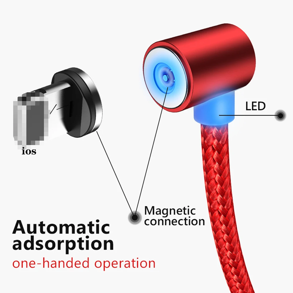 Магнитный зарядный кабель Micro usb type C 8 Pin для USB шнура мобильного телефона 90