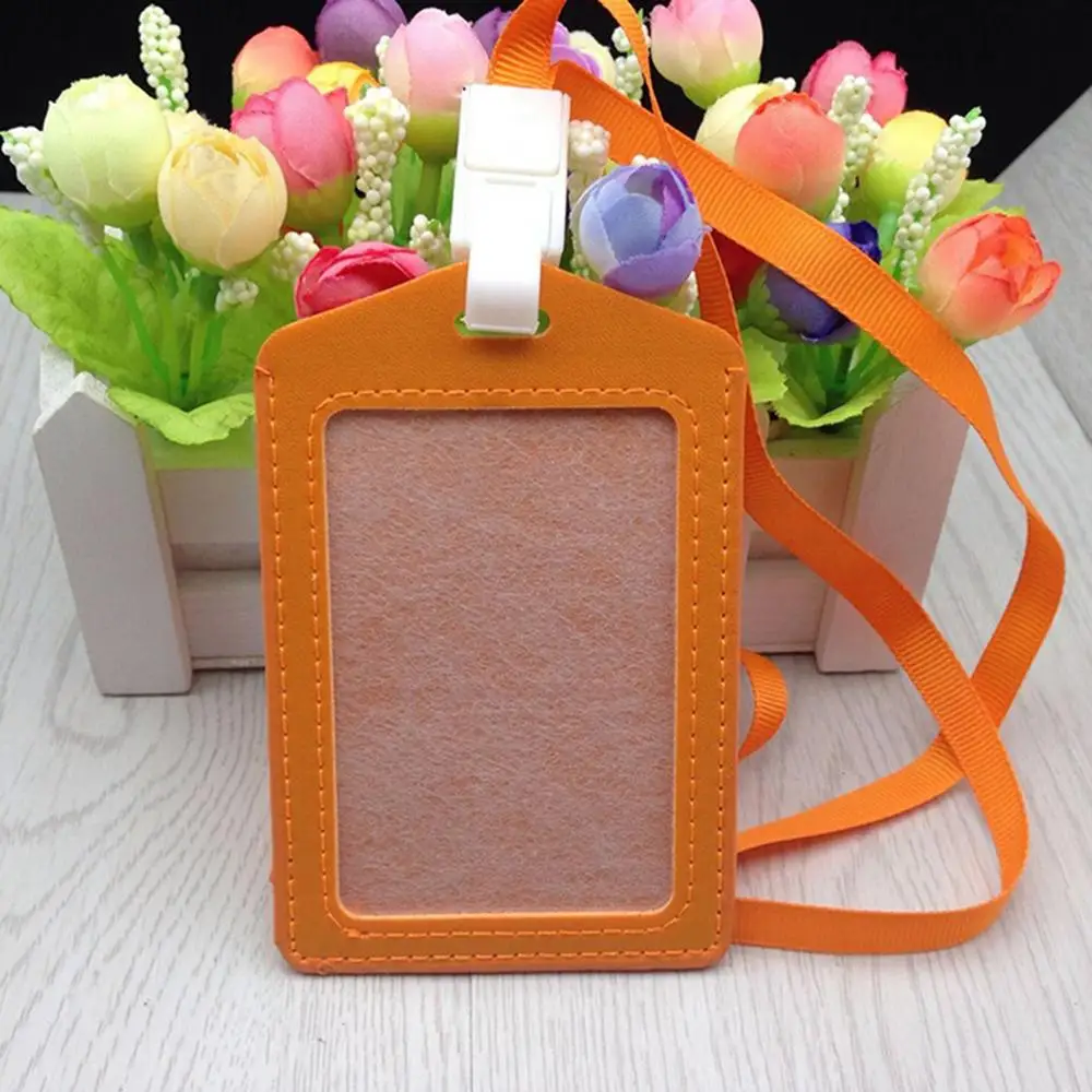 

1PCS Women Men Name Credit Card PU Bank Card Neck Strap Card Bus ID Holders Candy Colors Holders Identity Badge With Lanyard