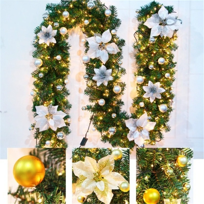 Рождественские украшения гирлянды Ротанговые светильники венок каминный камин лестницы Стены Двери сосны рождественской елки светодиодный светильник Декор