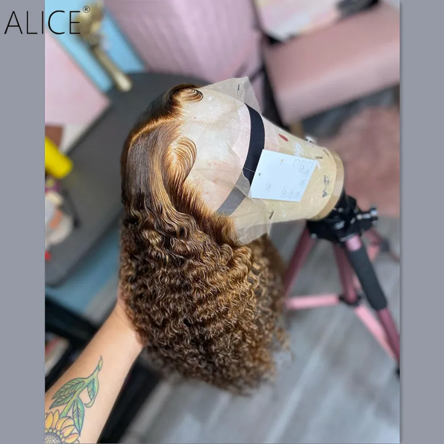 Парики ALICE 13x 4 из человеческих волос на сетке спереди подчеркивающие кудрявые