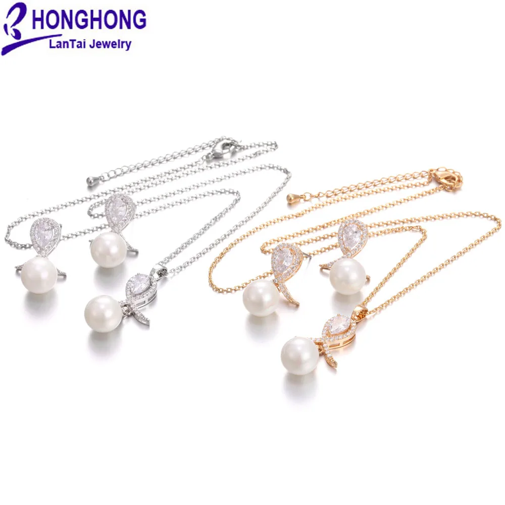

Women's geometric personality Pearl Earring Necklace 2pcs set 3A zircon two piece set fashion jewelry