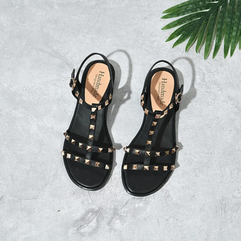 

Women Sandals 2021 Summer Rivet Casual Elegant Comfortable Fashion Black Beige Camel Tan Gladiator
