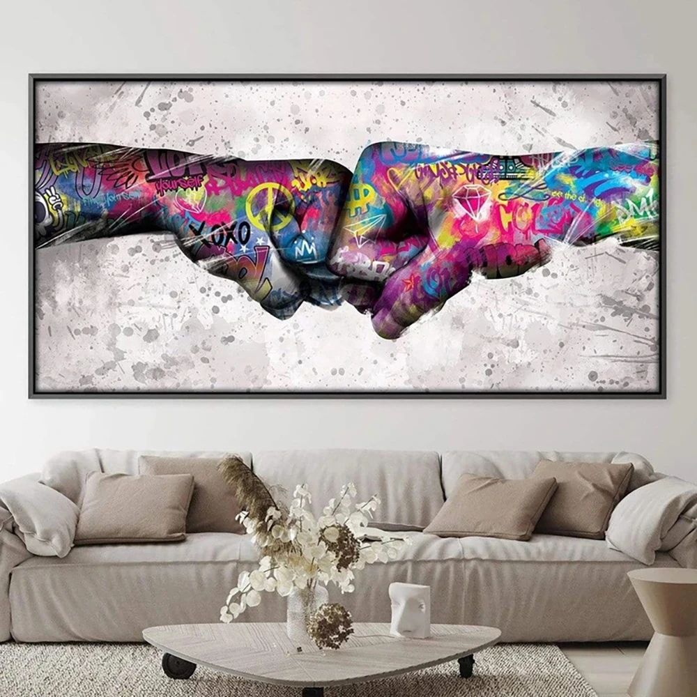 

Fist Bump Graffiti Art Canvas Painting Street Wall Art Posters Prints Colorful Wall Art Picture Living Room Home Decor Cuadros