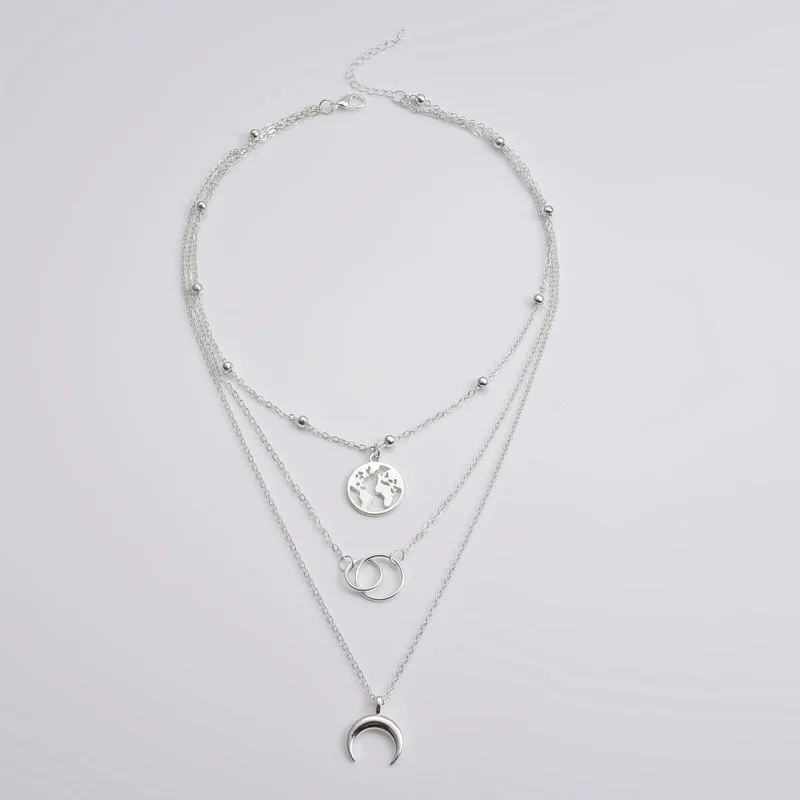 

2020 Bohemian Multi Layered Necklace for Women Vintage Portrait Coin Star Moon Pendant Necklace Geometric Collier Collares