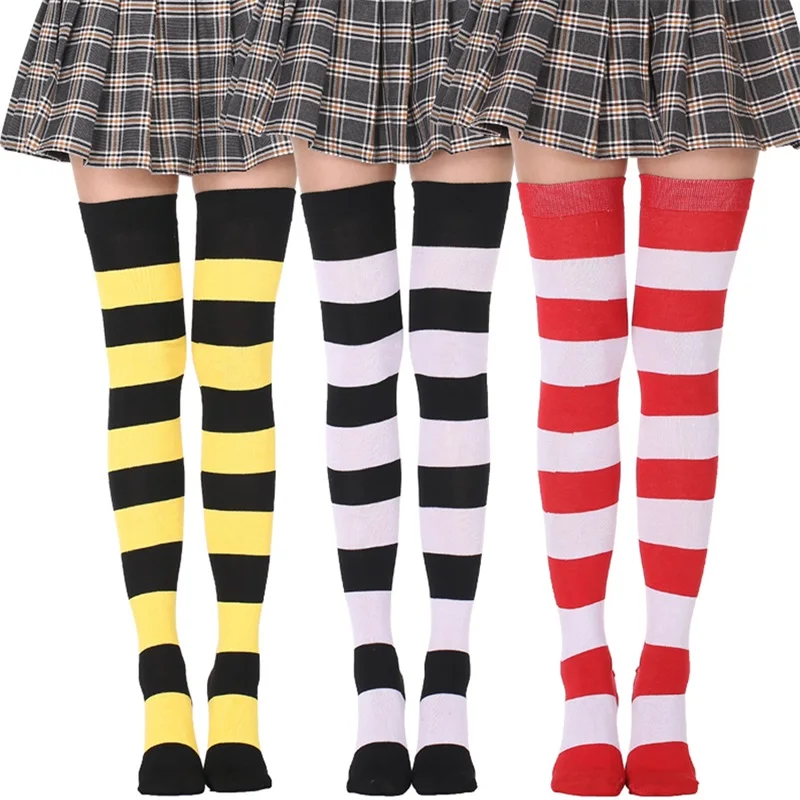 

Wide Striped Stockings Halloween Cosplay Costumes Summer Winter Cotton Over The Knee Stocking Color Rainbow Girls Women Hosiery
