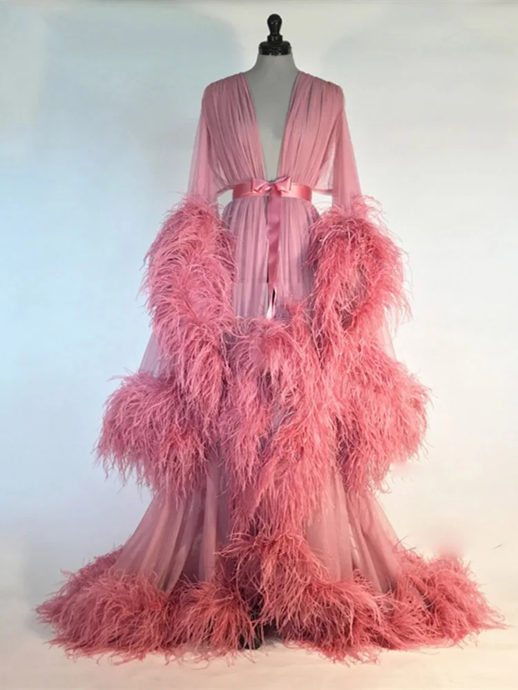 Feather Tulle Dressing Gown Hollywood Robe Performance Chic Outfit Drag Queen Photography Dress