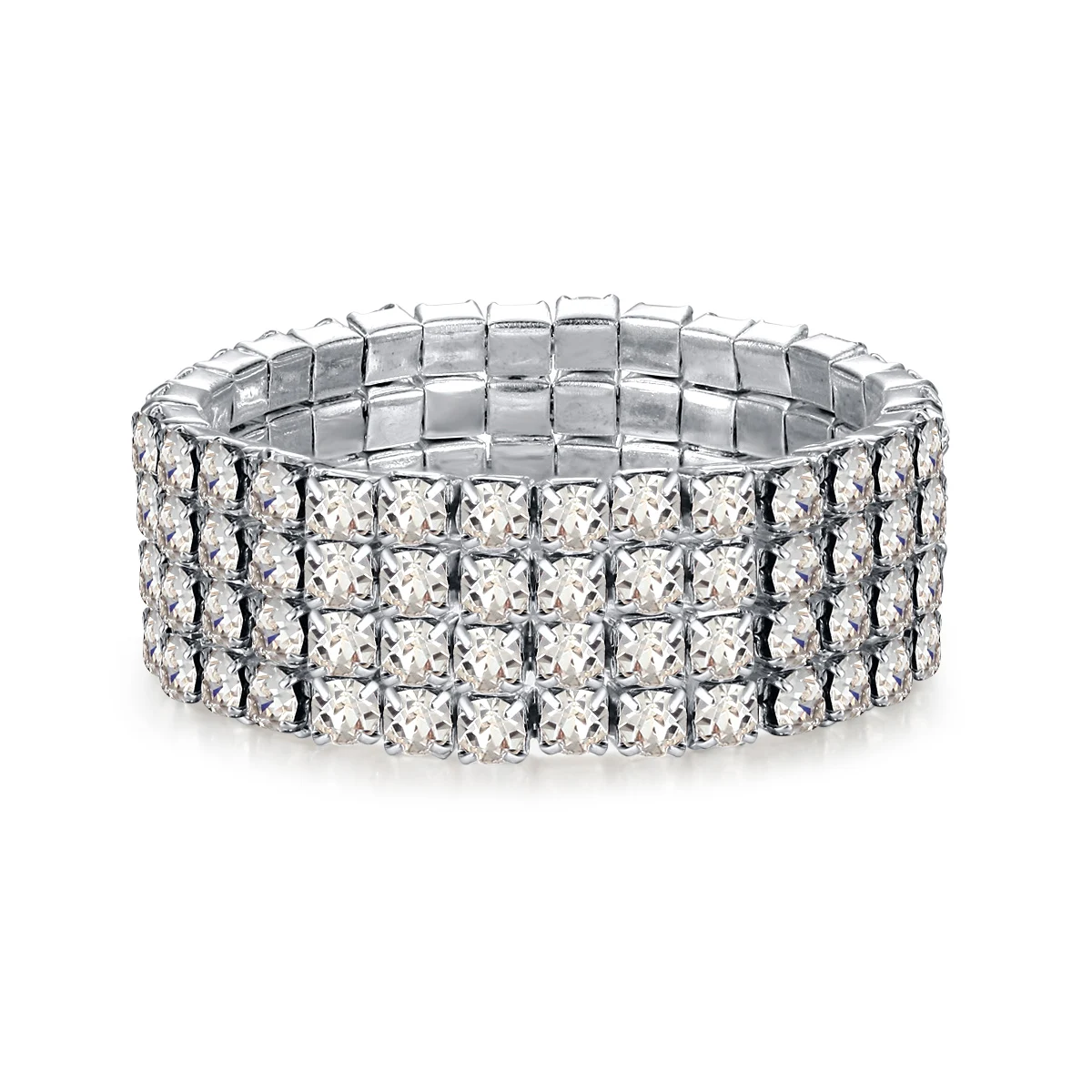 

Silver Adjustable Crystal 4 Row Engagement Ring With 2 Fingers Size Women Unique Personalized Cocktail Costume Party Jewelry