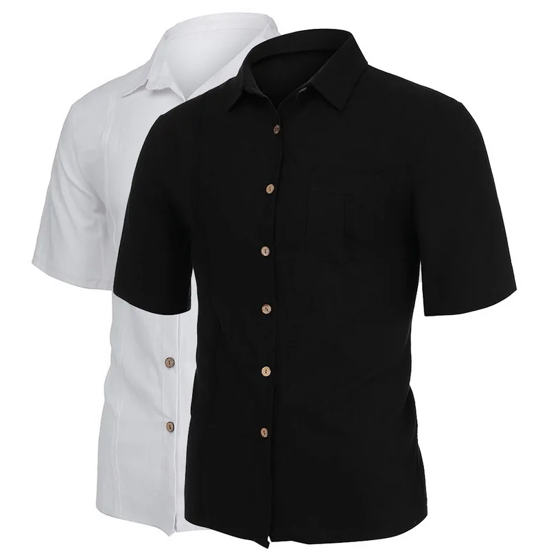 2019 мужская повседневная льняная рубашка белая с коротким рукавом крутая