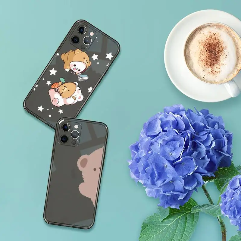 

Cartoon Bear Phone Case For iPhone 7 8 11 12 X XS XR MINI Pro Max Plus Retro Black Grey clear transparent