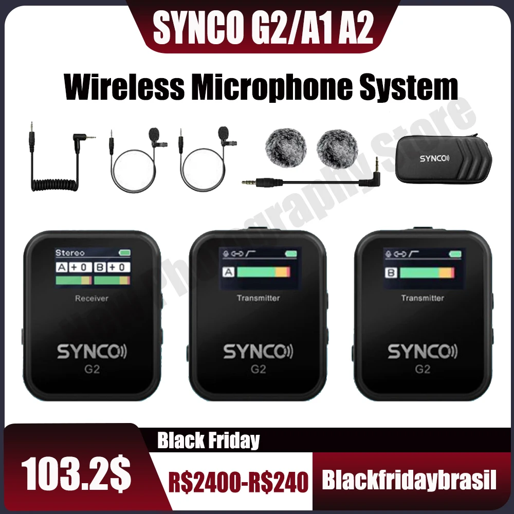 Микрофон SYNCO G2A1 G2A2 G2 A1 A2, беспроводной петличный микрофон, микрофон для смартфона, настольная цифровая зеркальная камера, мониторинг в режиме реального времени - изображение