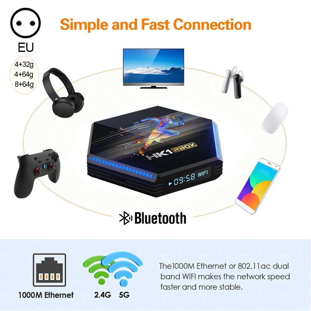 

Smart TV Box HK1 RBOX R2 Android 11.0 RK3566 Quad Core 2.4G/5G Dual-Band WiFi BT 4+32GB/4+64GB/8+64GB Set Top Box Android