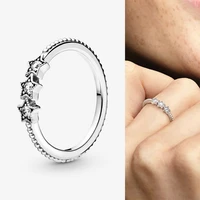 925 sterling silver pan ring shining pentagram with crystal ring for women wedding party gift fashion jewelry