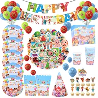 cocomelon theme happy birthday party decoration paper cups plates napkin straws balloon kids toy baby shower supplies