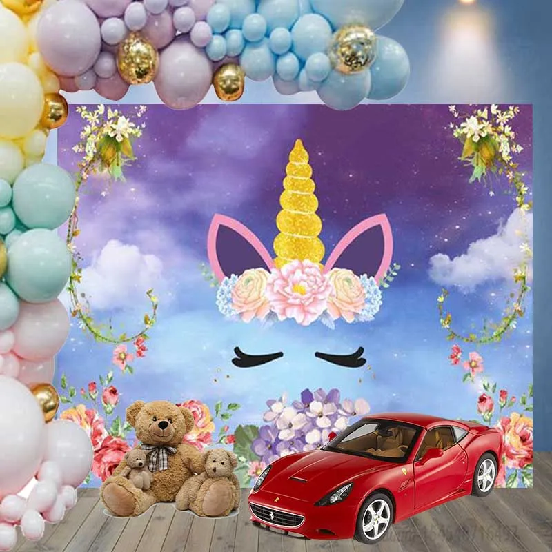 

Unicorn Rainbow Backdrop for Photography Happy Birthday Background for Party Decoration Props Photo Booth Studio Cloud Vinyl
