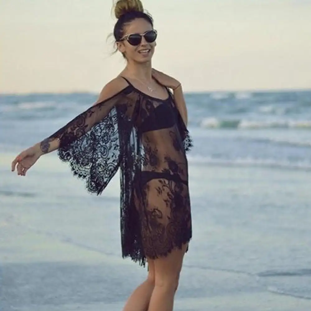 

70% Hot Sale Women's Fashion Hollow Beach Sling Dress Sexy Lace See-through Sundress Top