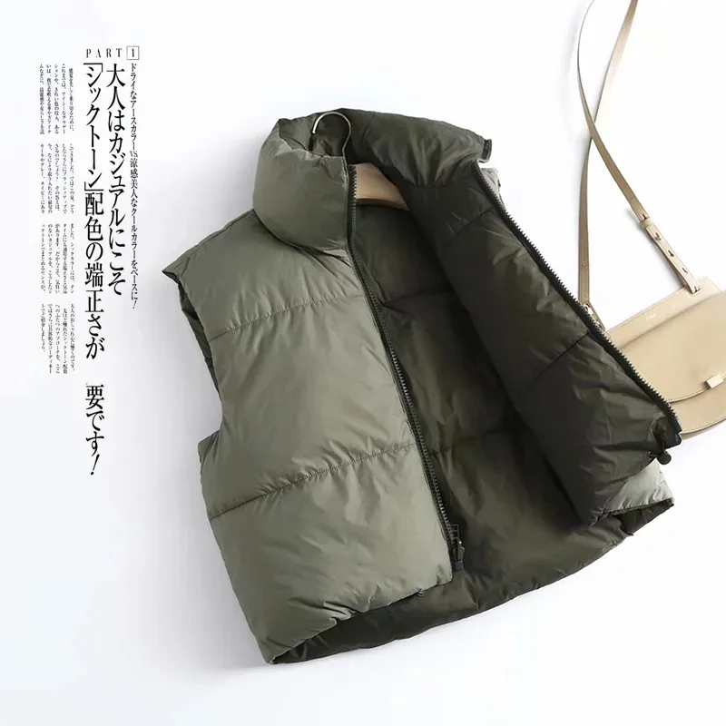 

Autumn Winter 2021 Women's Coat Quilted Vest Short Stand-Up Collar Double-Sided Cotton Jacket Cardigan Clothing