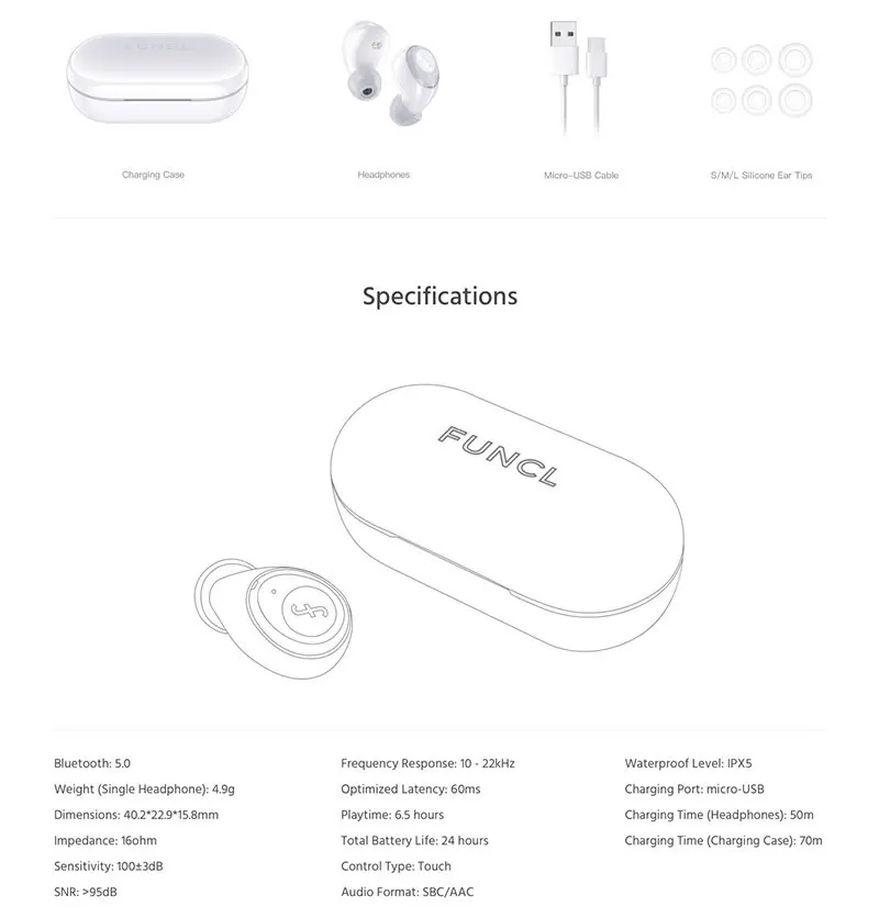 FUNCL W1 Youth bluetooth 5,0 наушники TWS Touch HiFi музыка беспроводной стерео водонепроницаемый для Xiaomi для samsung OnePlus