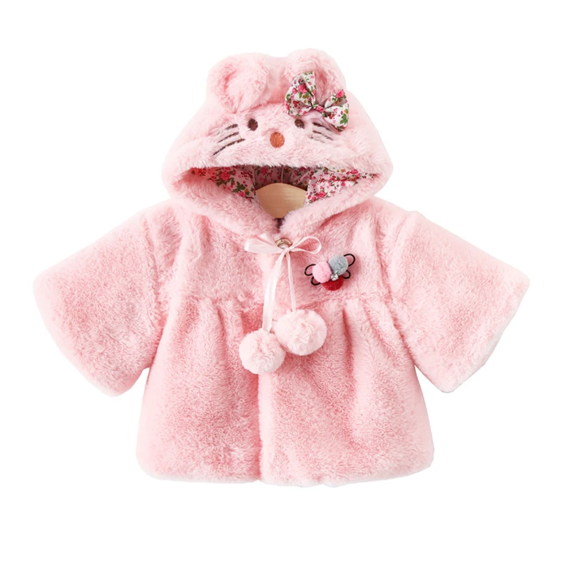 

Winter Newborn Clothes Cute Cartoon Cat Plush Baby Jacket Christmas Princess Baby Girls Coat Hooded Cloak Infants Warm Outerwear