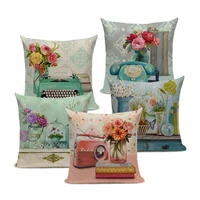 vintage flowers cushions cover peach blossom home decor linen pillow cover decorative pink blue throw pillows pillowcase