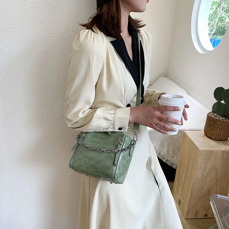 Женские сумки на плечо кожаная сумка ведро женские молнии из кожи аллигатора