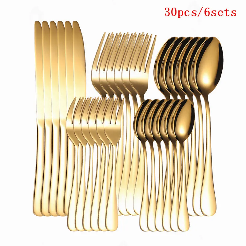 

Western White Gold Cutlery Set Dinner Stainless Steel Fork Knife Set Tableware Home Forks Knives Spoons Kit Dinnerware Sets