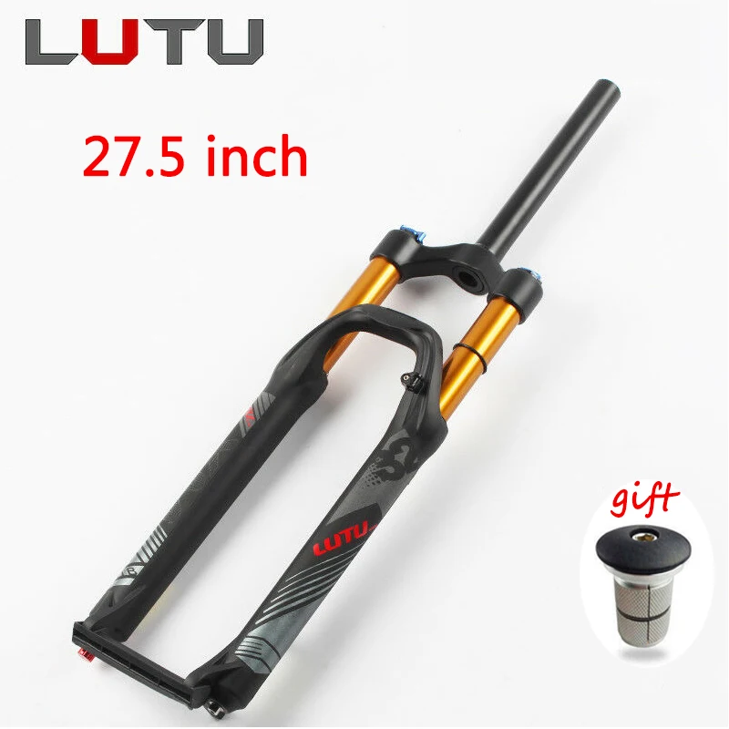 LUTU 29 27,5 2" велосипедная дополнительная вилка для горного велосипеда, тормозные вилки, прямая трубка, ручной замок, подвесная вилка для путешествий 100 мм - Цвет: Black Gold-27.5