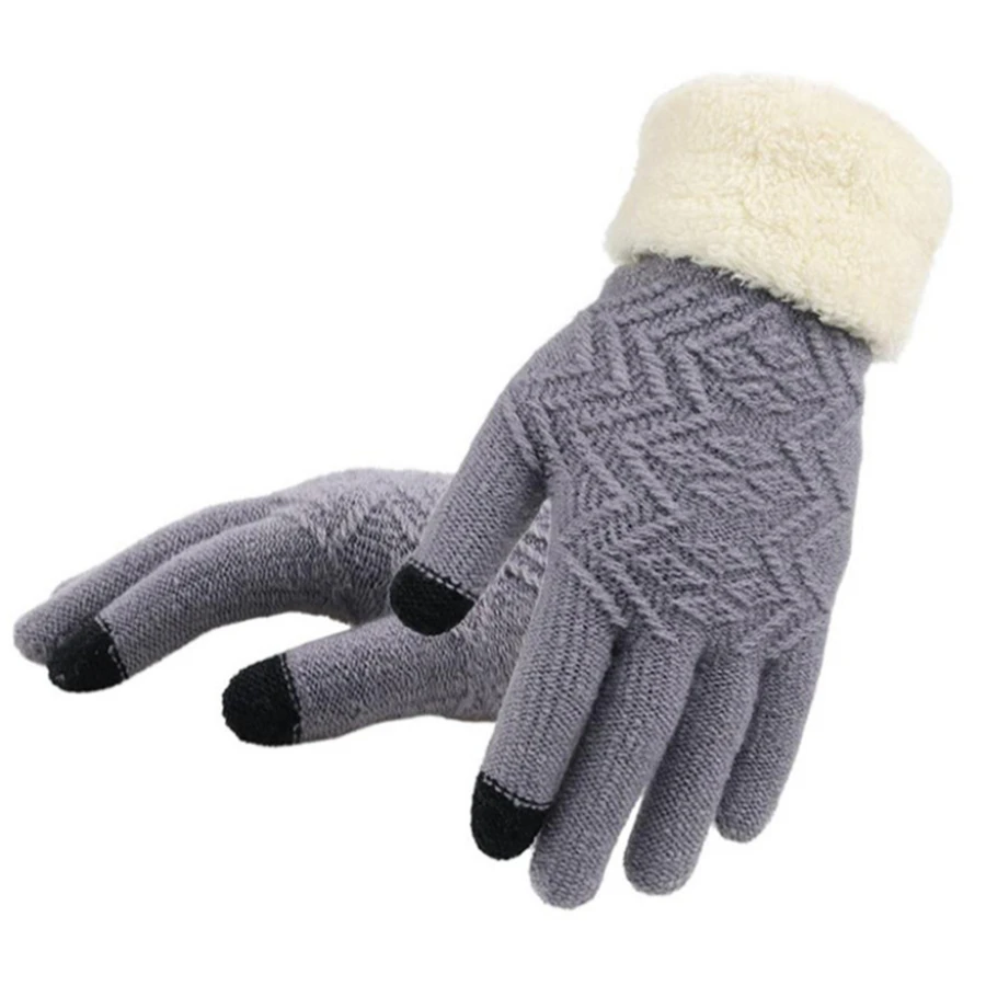 

2021 Winter Touch Screen Knitted Gloves Women Fashion Knit Gloves Mittens Female thick Plush Wrist Driving Glove