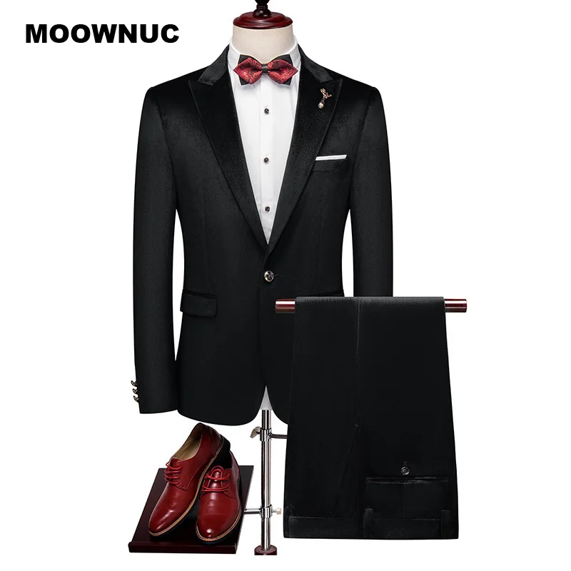 

MOOWNUC men suits 2019 new arrival high quality men's wedding dress jackets+pants 3 Pieces plus-size Wedding Suits M-5XL
