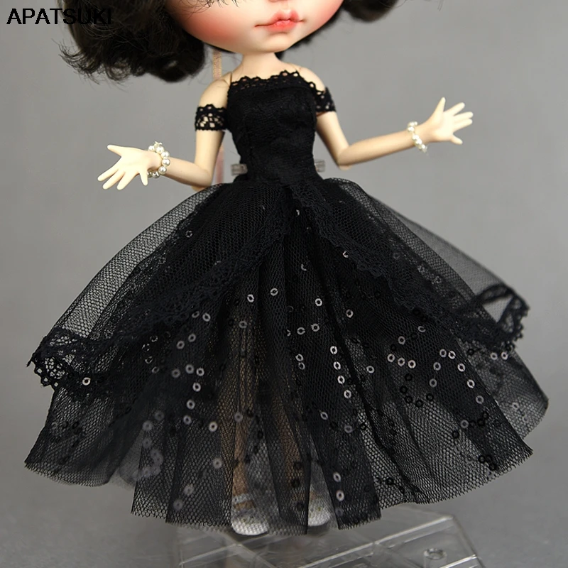 Черное женское платье для детской одежды вечернее 1/6 BJD Blyth кукол с открытыми