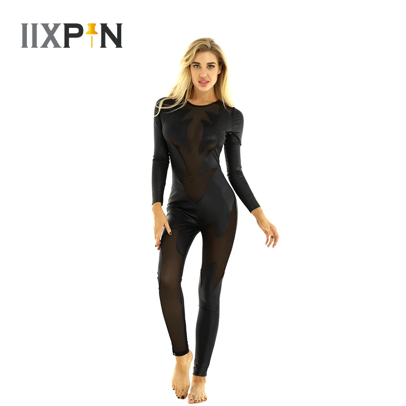 Женская одежда для танца шеста Клубная блестящий металлический боди костюм