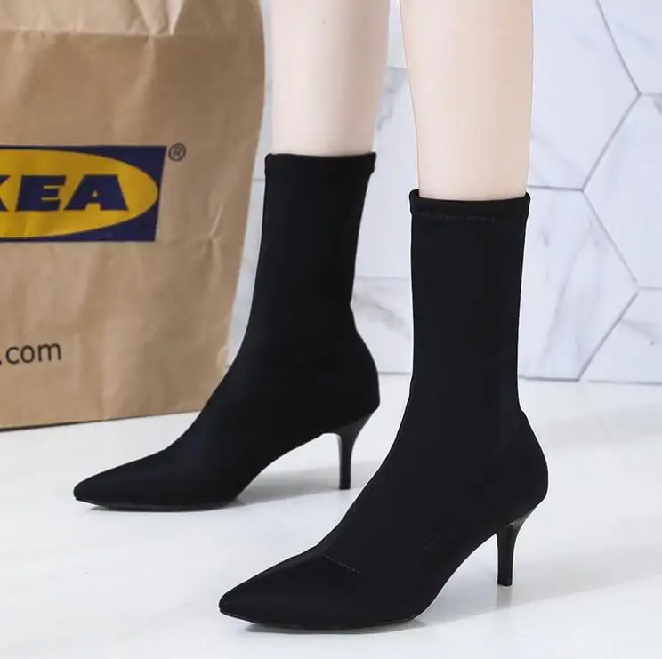 Ботинки до середины икры женская обувь женские ботинки на высоком каблуке