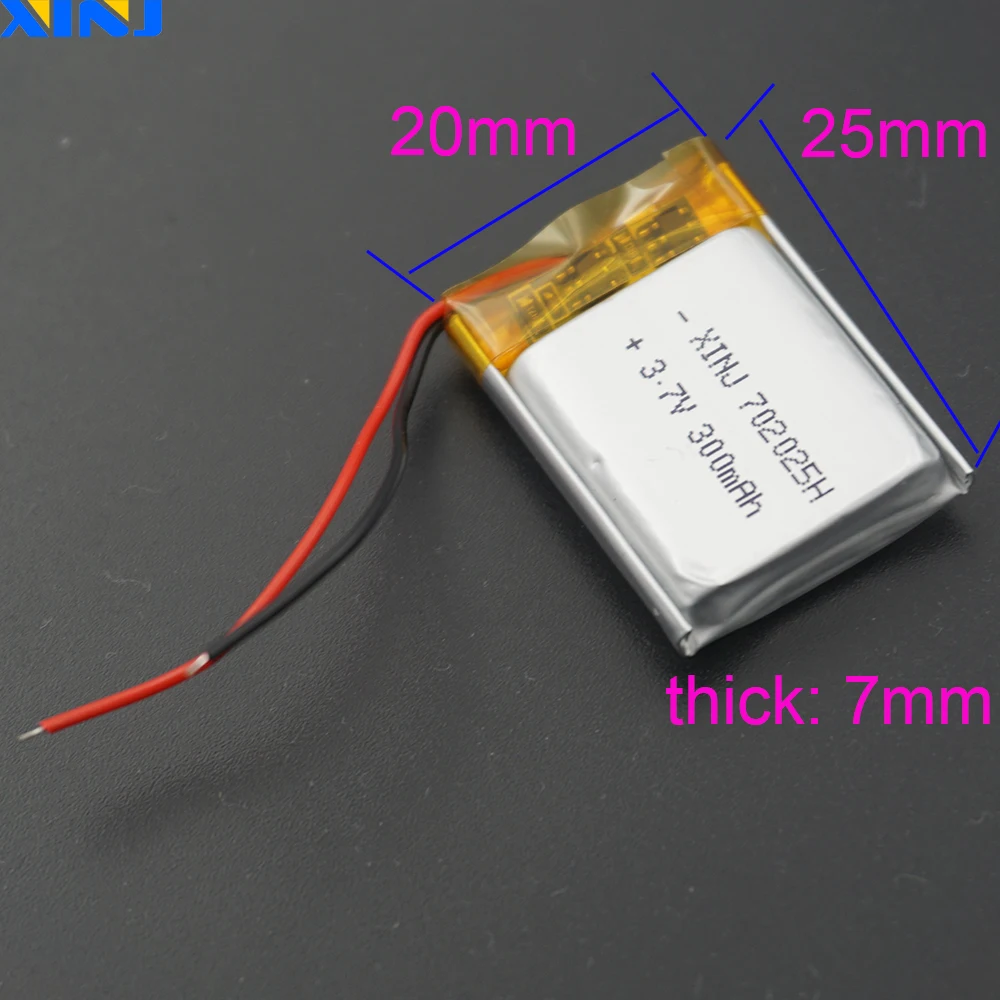 XINJ 3,7 V 300mAh LiPo литиевая полимерная аккумуляторная батарея Li po 702025 для DIY gps Sat Nav Автомобильная камера dvc DVR рекордер вождения