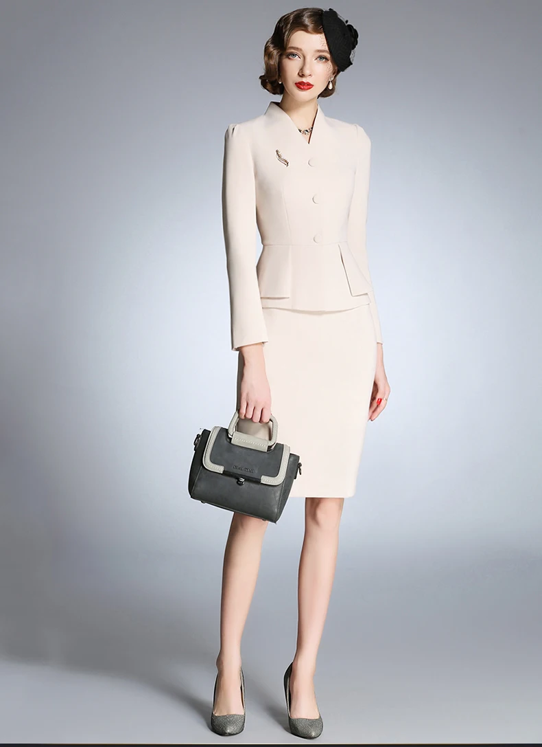 

Luxury Dress Suit Jacket Office Ladies Work Formal Business Wear Long Sleeve Midi Pencil Elegant Professional Two Piece set