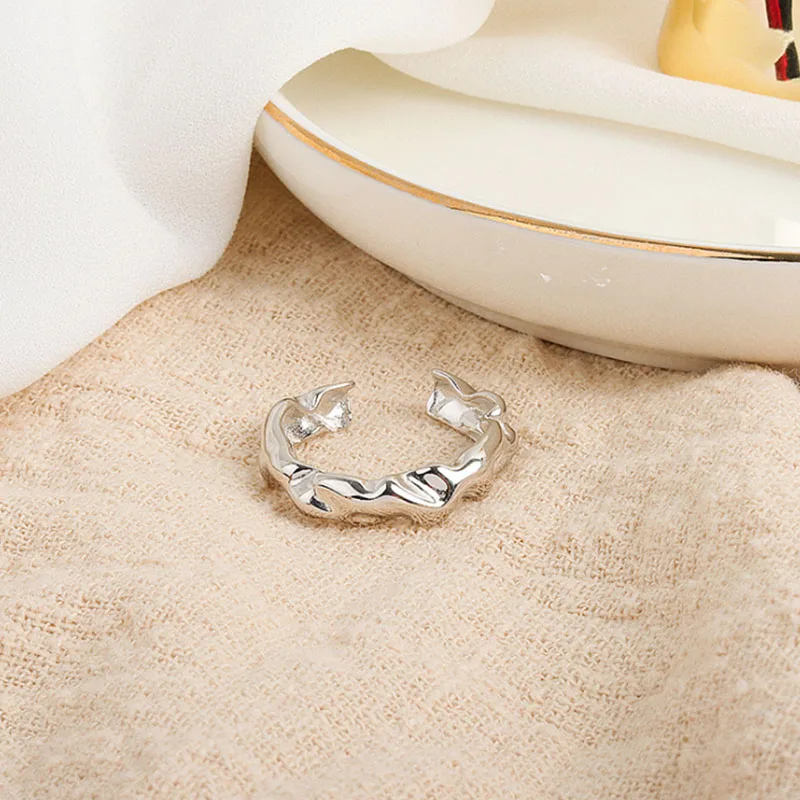 

VENTFILLE 925 Sterling Silver Irregular Geometric Ring Women Fashion Smooth Temperament All-match Index Finger
