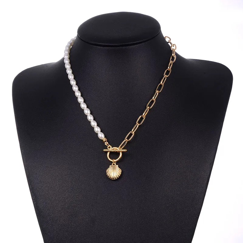 HONGYE The New Lisiting Long Pendants Scallop Shell Shape Half Imitation Pearl Chain Necklace 2020 Women Trendy Sautoirs Collier | Украшения