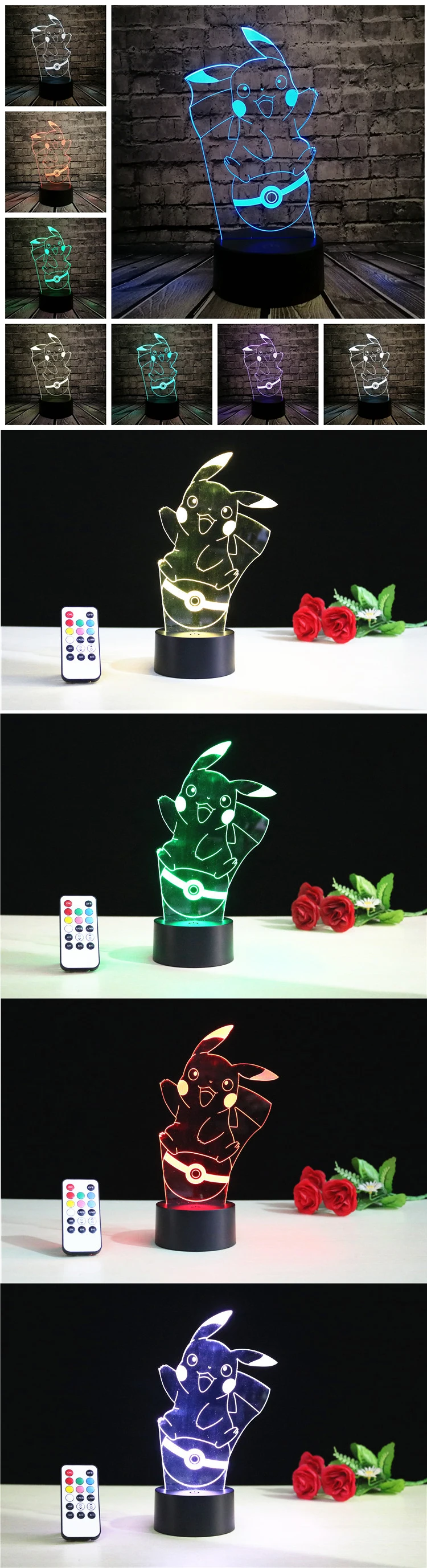 Pokemon Go фигурка 3D RGB лампа Пикачу Покемон Подарочный ночник светодиодный 7 цветов ночник