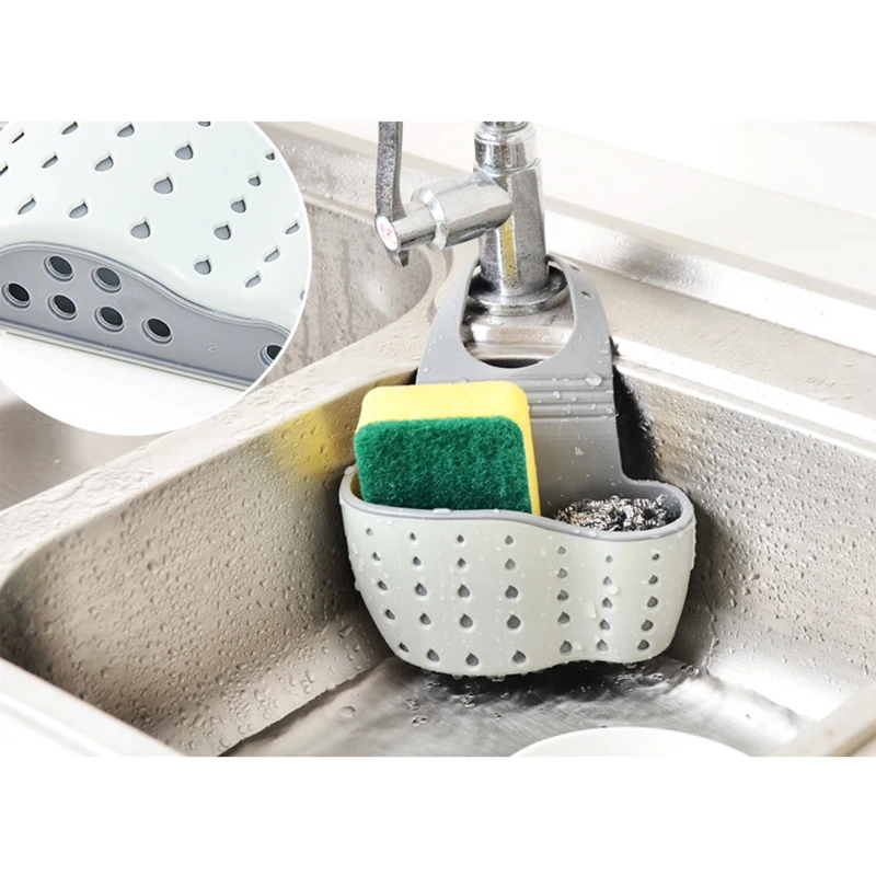 

Sink Hanging Bag Faucet Storage Adjustable Hanging Basket For Kitchen With Silicone Soap Holder Drain Sponge Rack C44