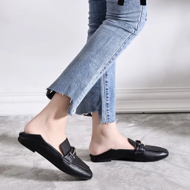 Однотонные повседневные небольшие кожаные туфли женские двухсторонние лоферы с