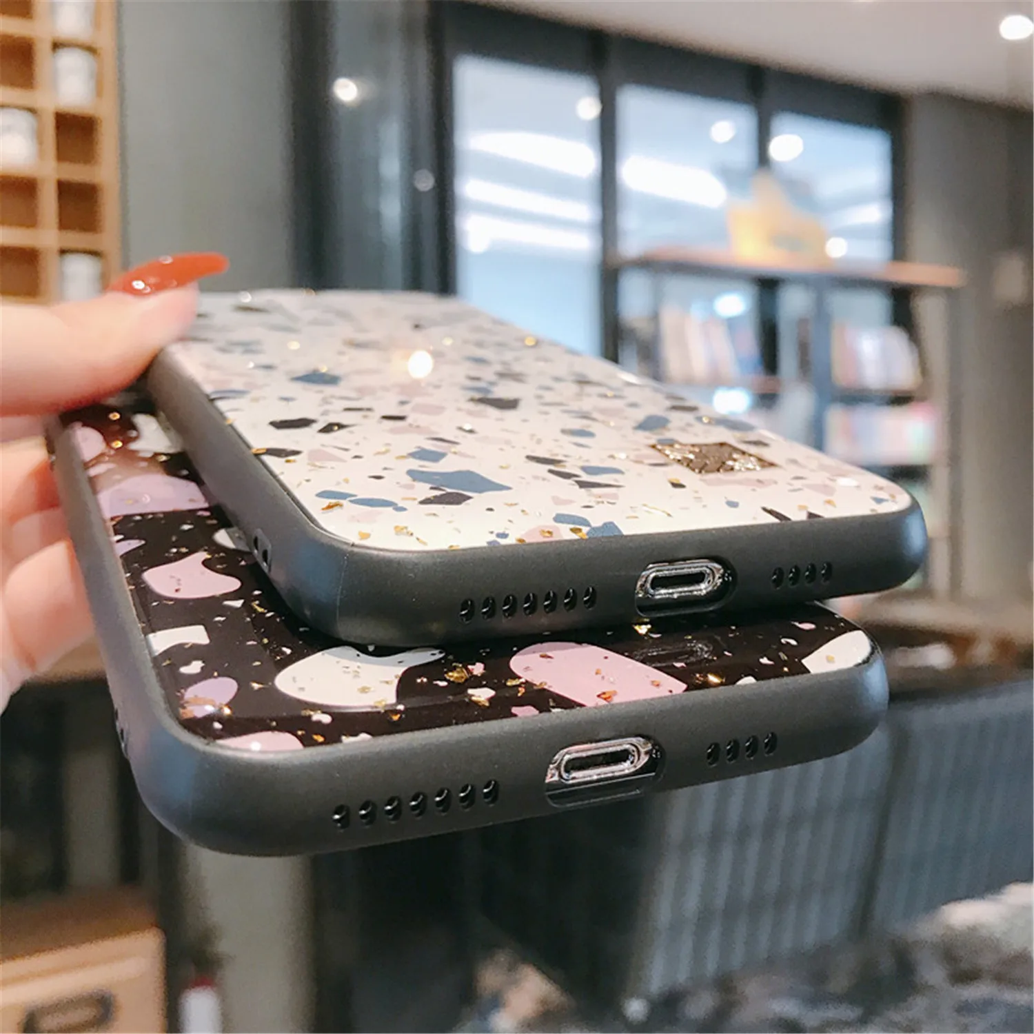 Роскошный блестящий золотой фольгированный мраморный чехол для телефона Terrazzo