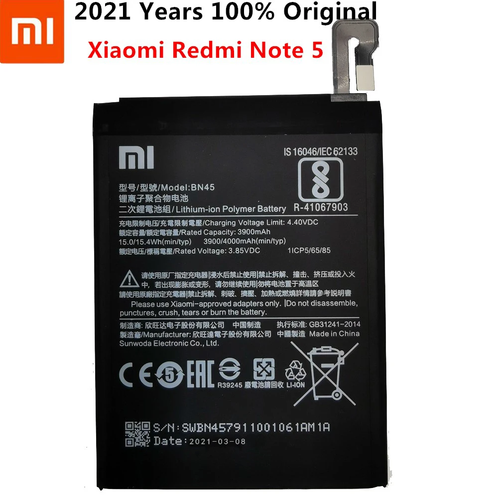 

2021 BN45 Phone Battery For Xiaomi Mi note2 Redmi Note 5 Note5 Original Mobile Phone Batteries
