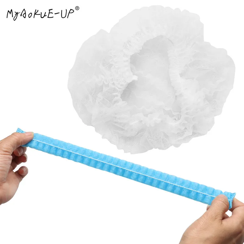 white 100 шт./лот, одноразовая шапочка для душа s, для салона, для дома, для душа, для купания, эластичная шапочка, для наращивания ресниц, инструмент для макияжа - Цвет: white