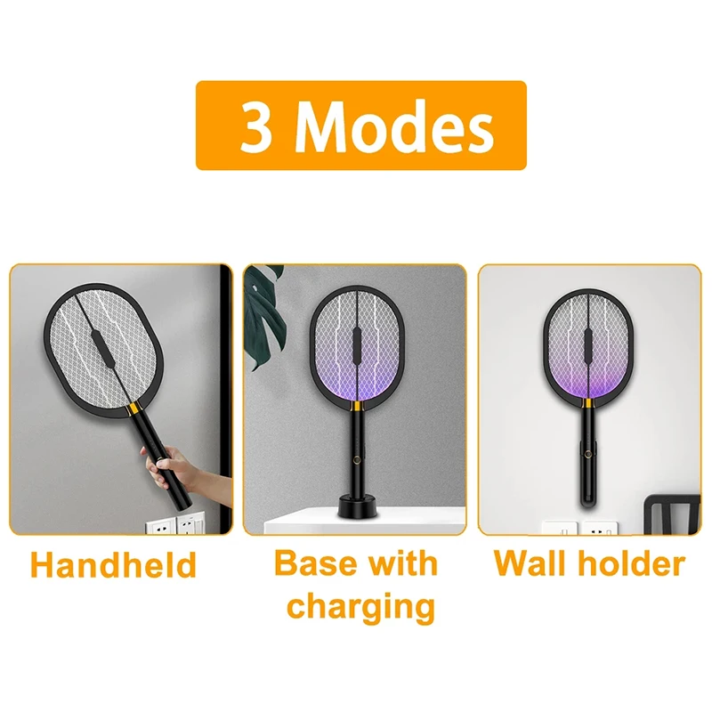 

3 IN 1 LED Electronic Mosquito Killer Lamp Light 3000V USB Rechargeable Anti Mosquito Racket Swatter Zapper Trap Flies Insects
