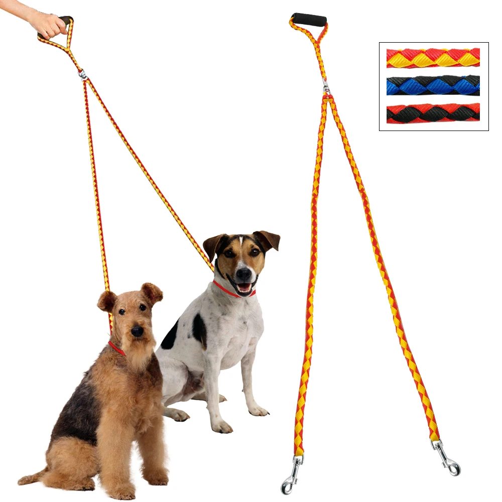 

2 Way Braided Dog Leash Dual Pet Leash With Soft Padded Handle Durable Walking Leashes Double Lead Rope For 2 Dogs Pet Supplies